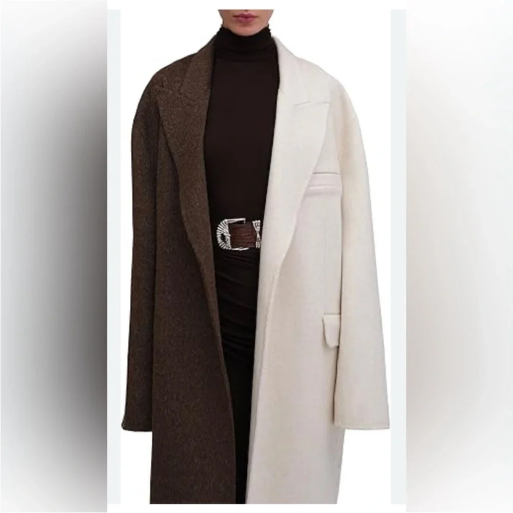 NWT RONNY KOBO
WENDALIN WOOL TWO
TONE COAT BROWN IVORY - Picture 1 of 13